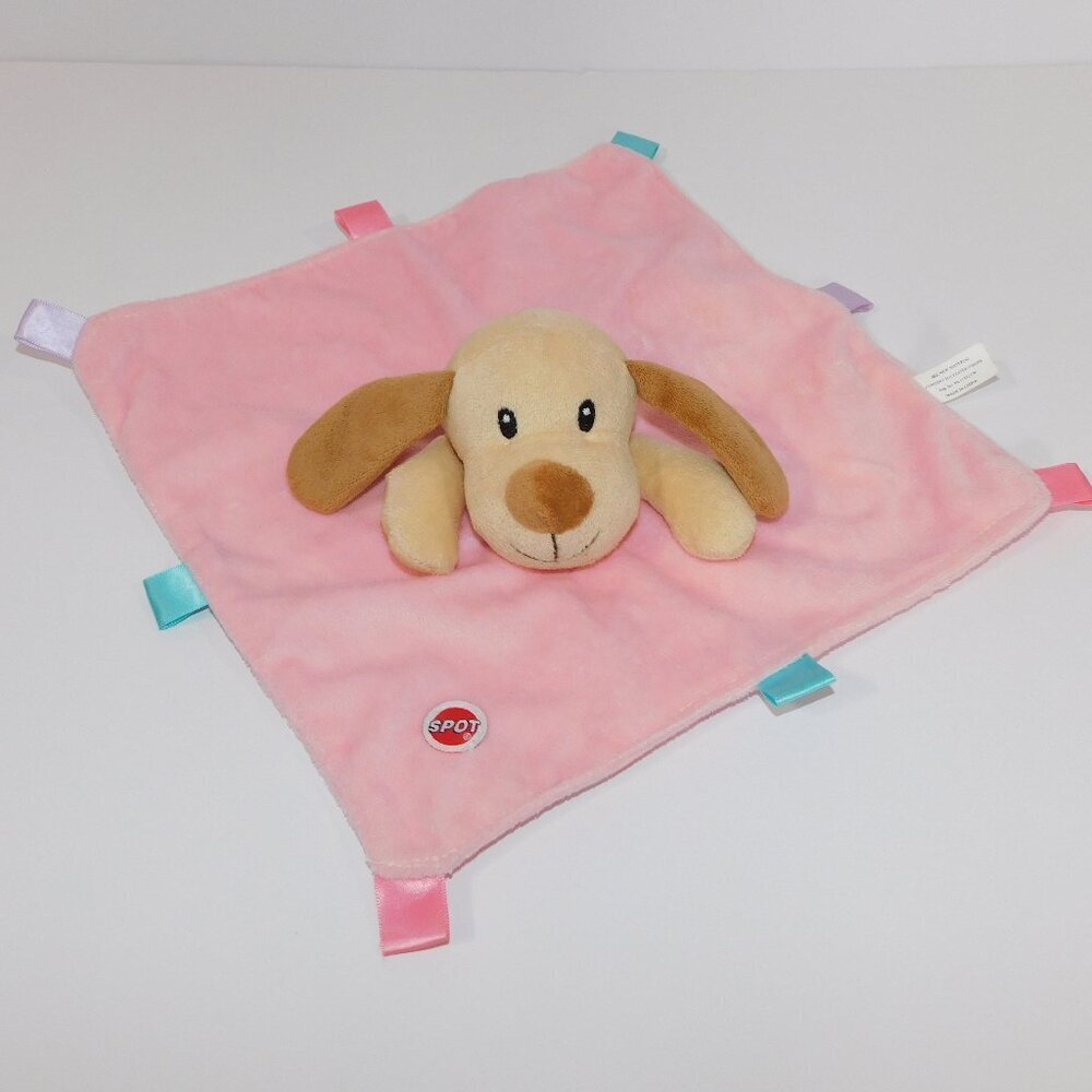 Spot Tan Brown Pink Puppy Dog Security blanket Plush Taggies Plush baby lovey